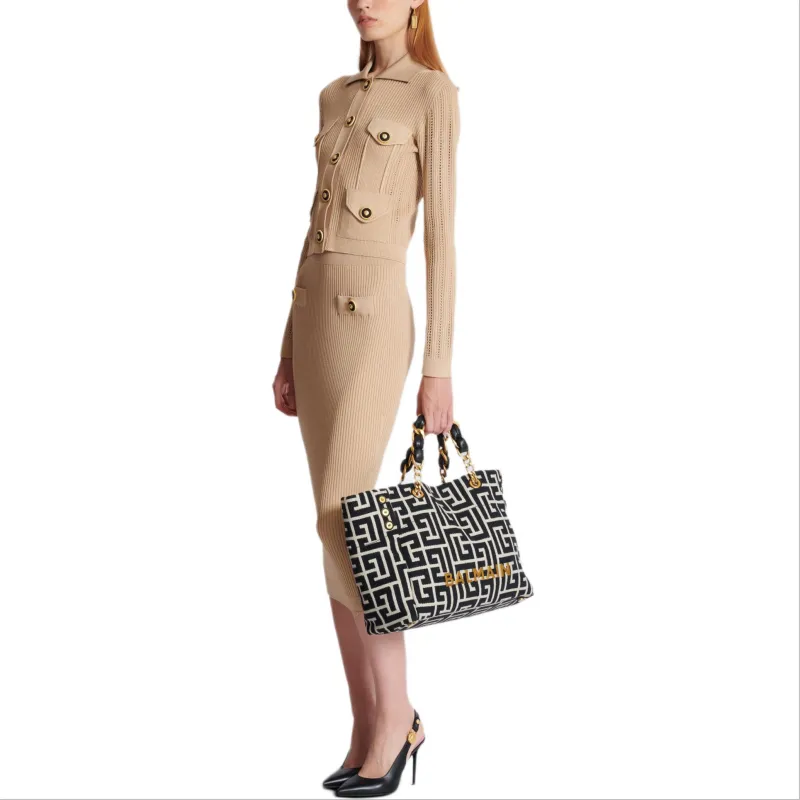 BALMAIN Long Sleeved Cropped Knitted Cardigan-4