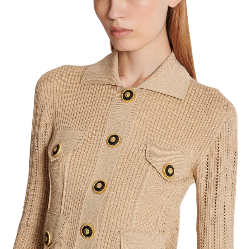BALMAIN Long Sleeved Cropped Knitted Cardigan-5