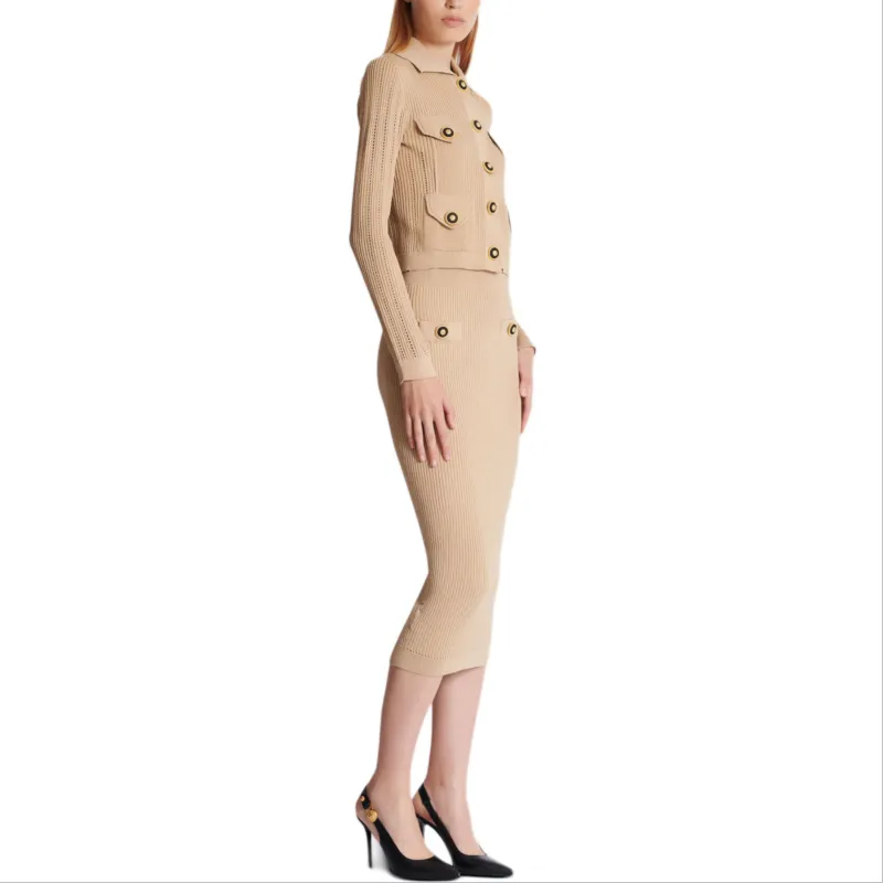BALMAIN Long Sleeved Cropped Knitted Cardigan-3
