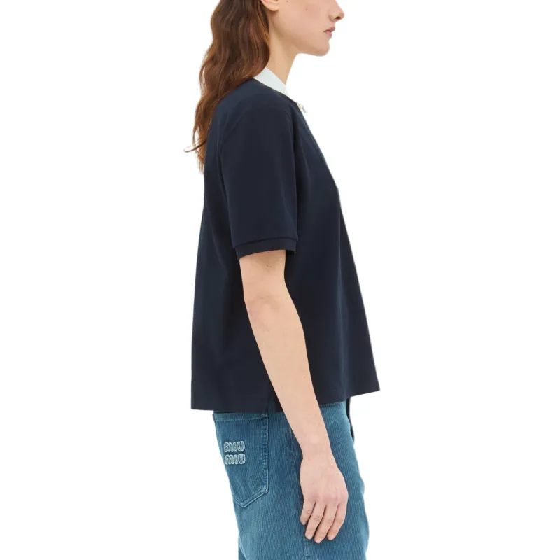 MIU MIU Women's Pique Polo Shirt Blue-2