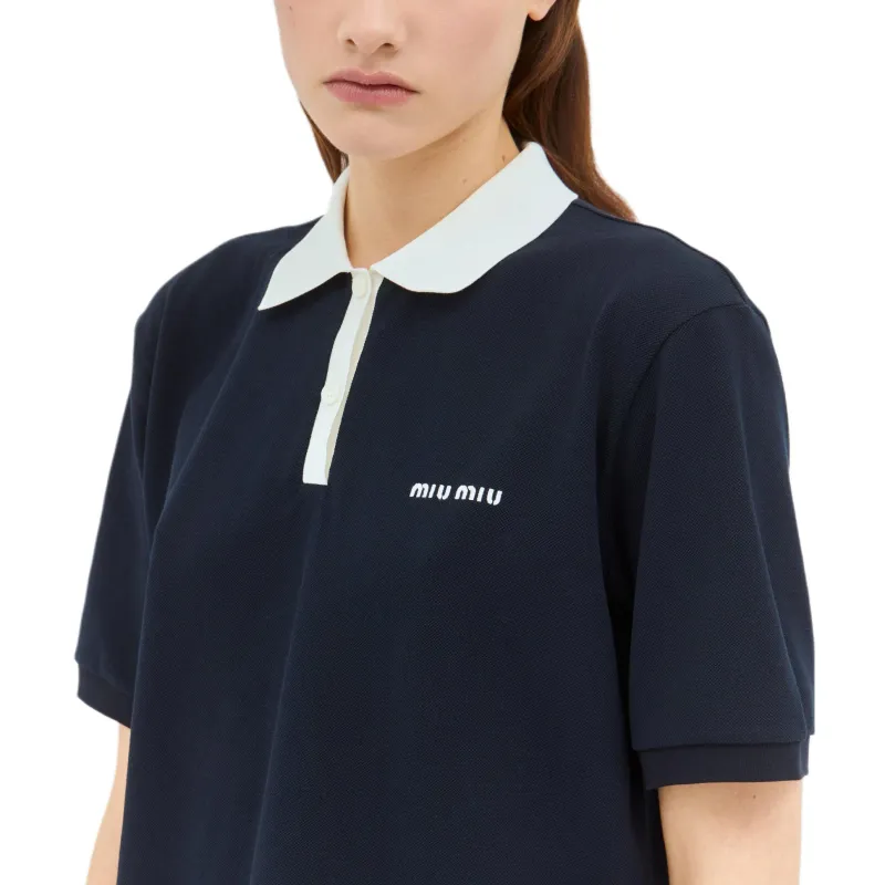 MIU MIU Women's Pique Polo Shirt Blue-4
