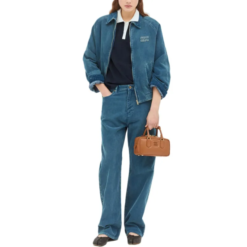 MIU MIU Women's Pique Polo Shirt Blue-3