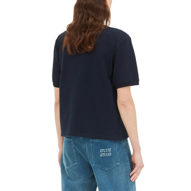 MIU MIU Women's Pique Polo Shirt Blue-1
