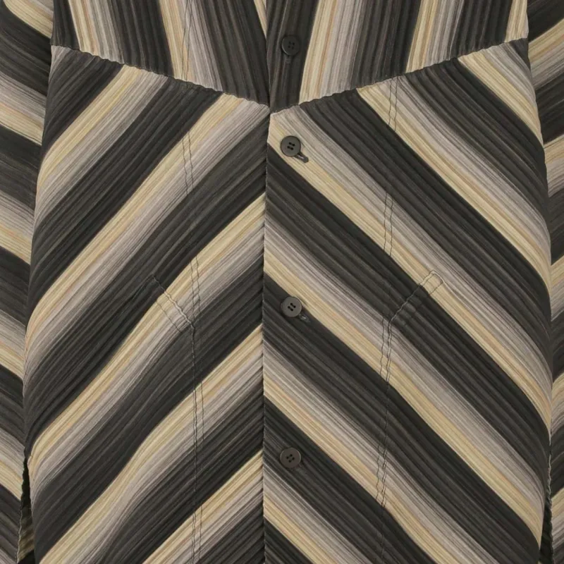 Homme Plissé Issey Miyake Striped Button Up Pleated Jacket-6