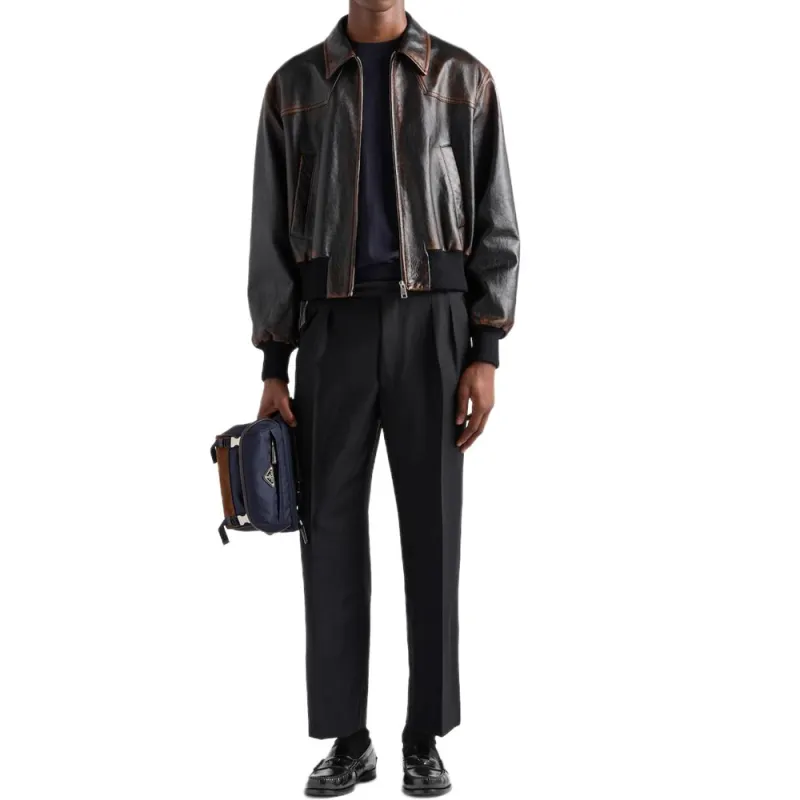 PRADA SS25 Leather Jacket Men's Black-1