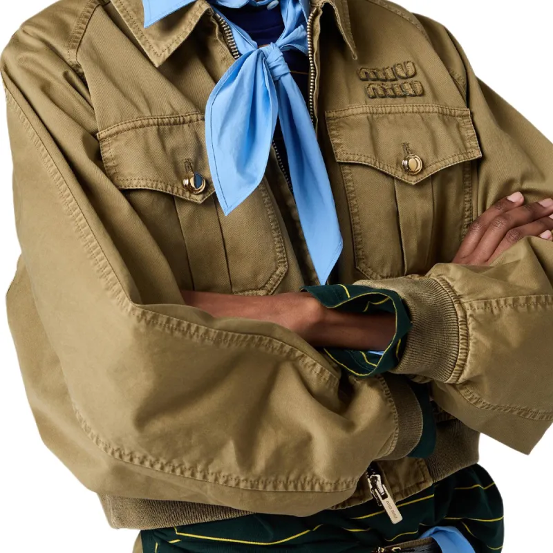 MIU MIU Garment dyed Cotton Bomber Jacket-4