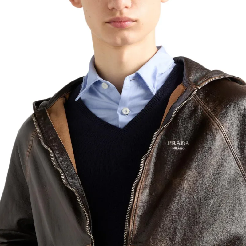 PRADA SS25 Leather Jacket Men's Dark Brown-3
