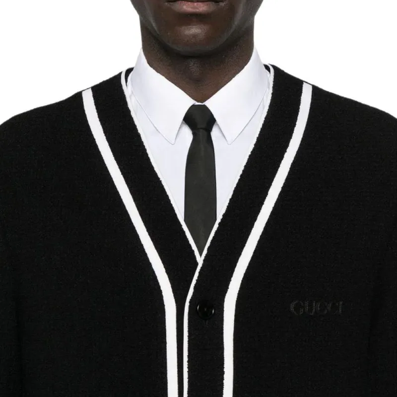 GUCCI Logo Embroidered Button Up Knit Cardigan-4