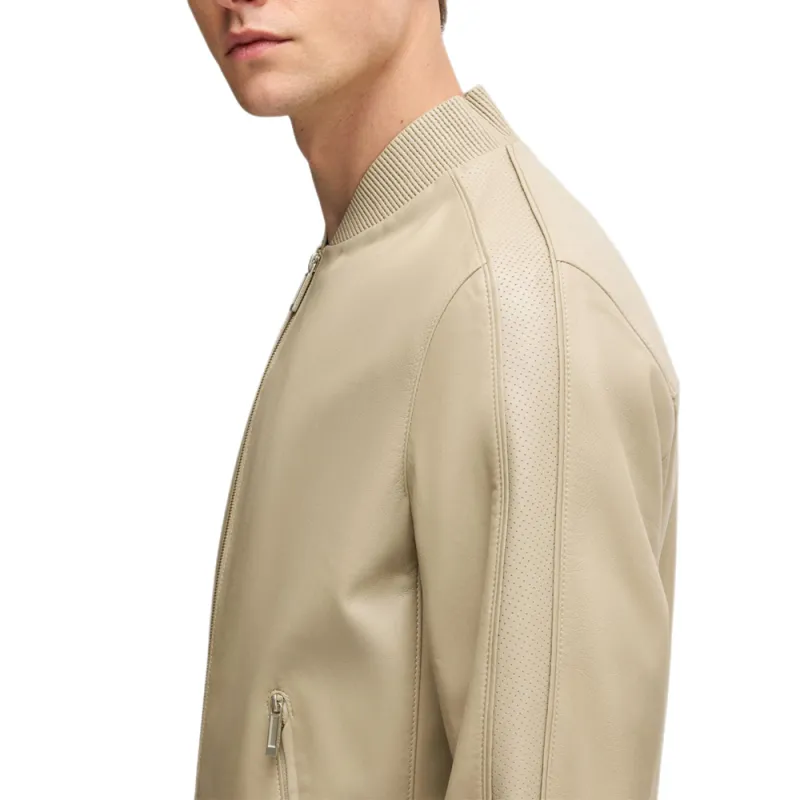 HUGO BOSS x Aston Martin Leather Jacket Men's Light Beige-4