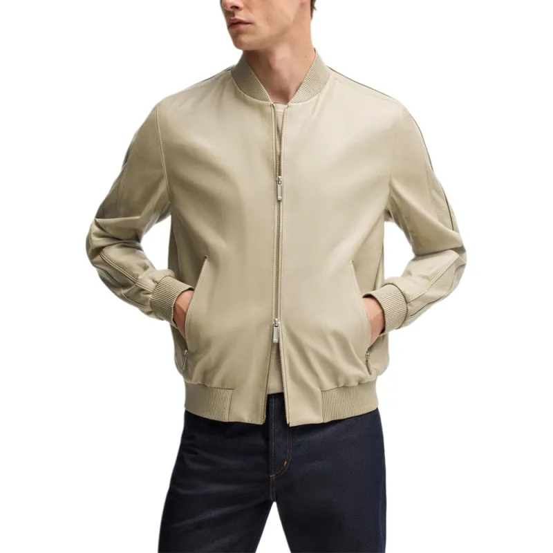 HUGO BOSS x Aston Martin Leather Jacket Men's Light Beige-1