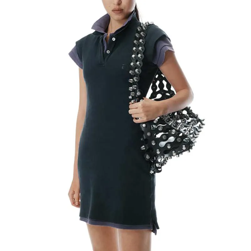 T By Alexander Wang Layered Short Sleeve Polo Mini Dress Navy-2