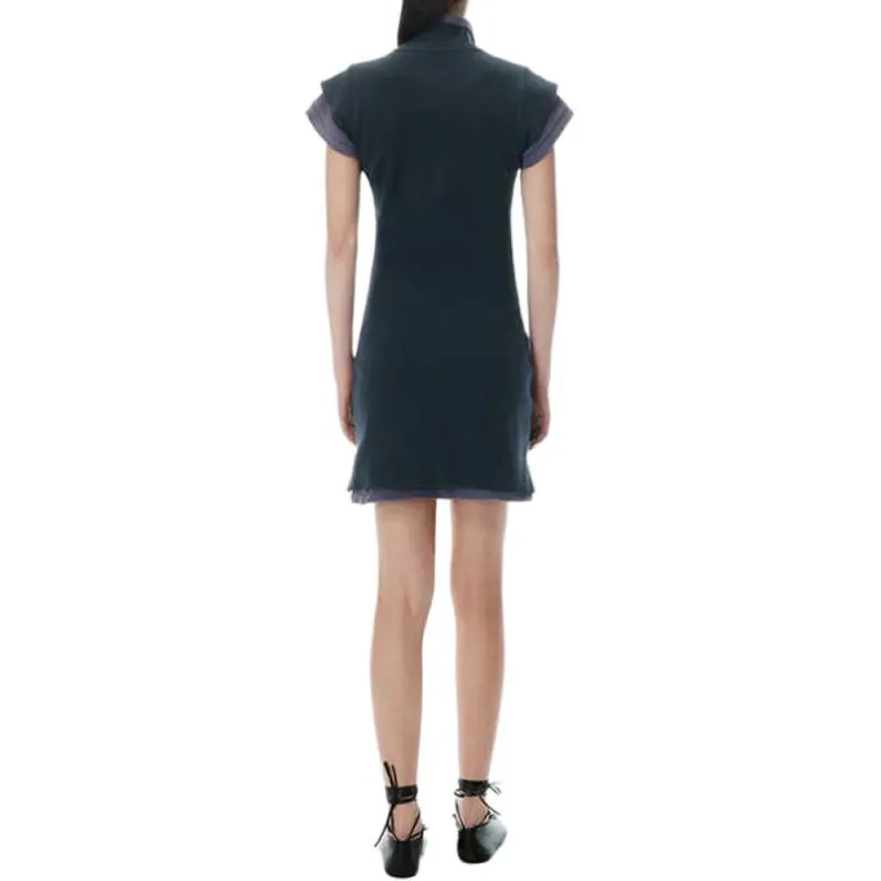 T By Alexander Wang Layered Short Sleeve Polo Mini Dress Navy-3