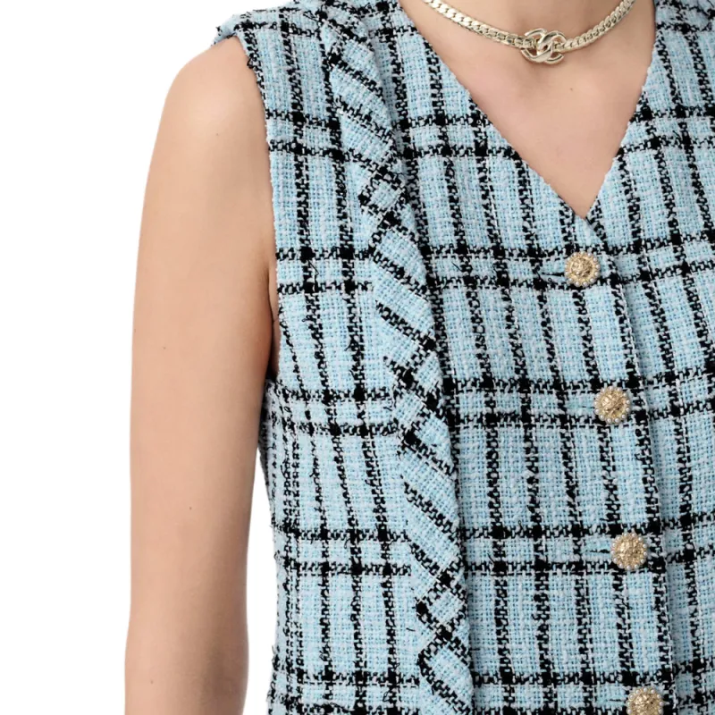 CHANEL 25S Spring Summer Collection Sleeveless Dress Women's Light Blue-2