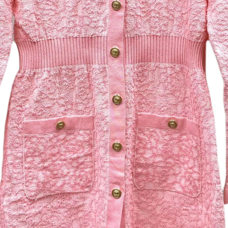 CHANEL Long Sleeved Dresses Women's Pink-2