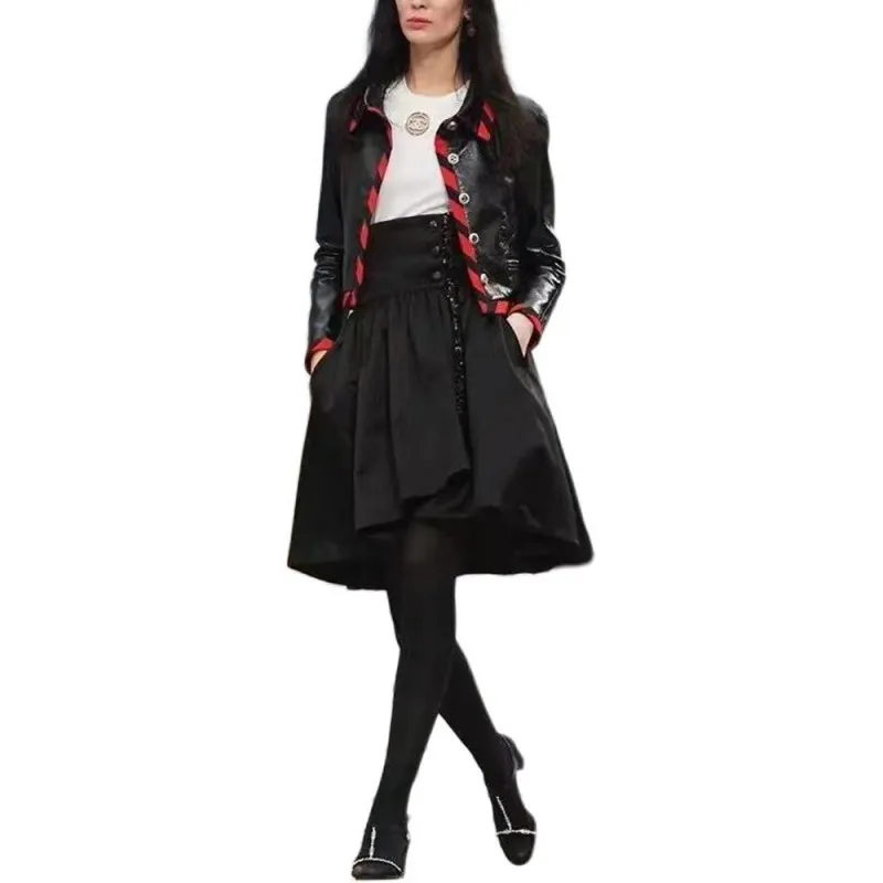 CHANEL Leather Jacket Women's Black-3