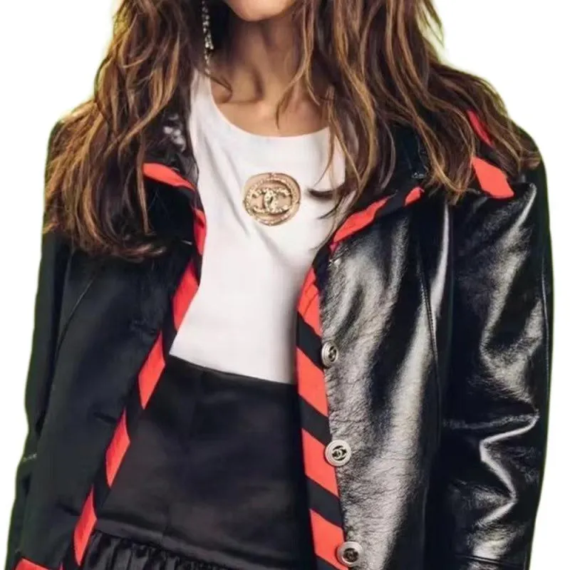 CHANEL Leather Jacket Women's Black-4