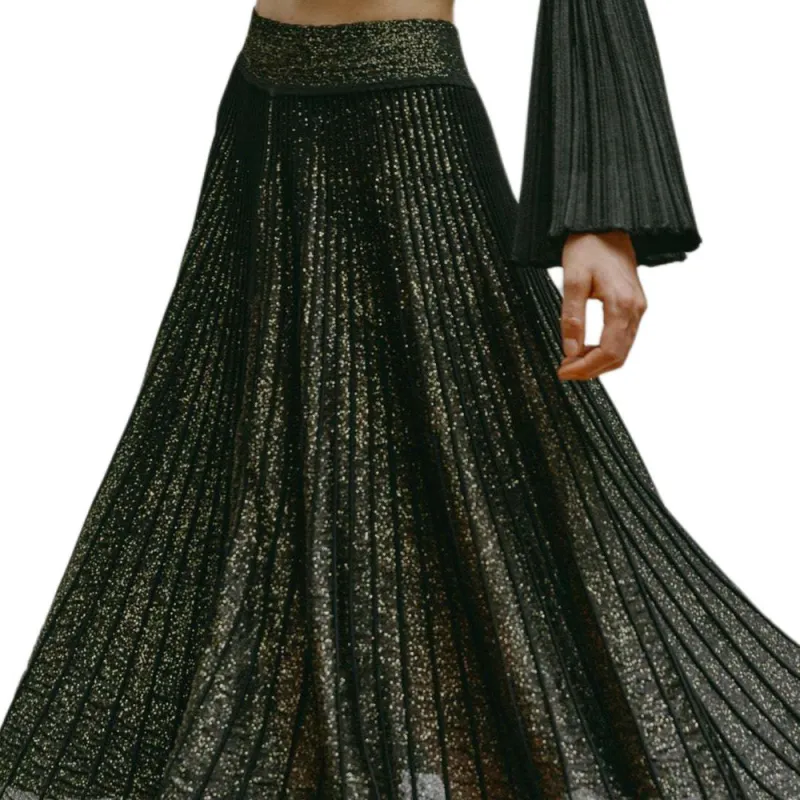 Antonino Valenti Casual Long Skirt Women's Black Gold-2