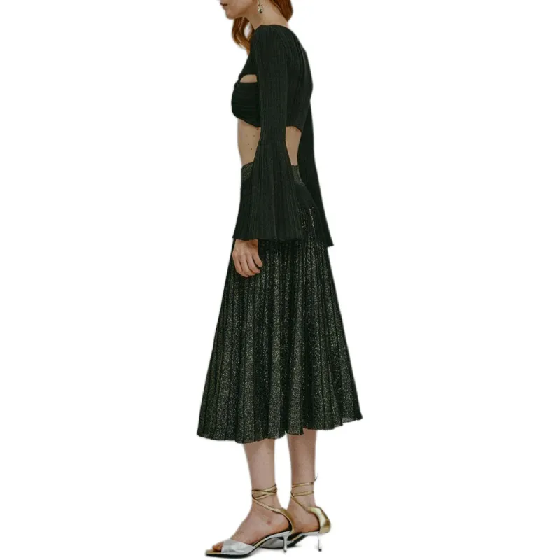 Antonino Valenti Casual Long Skirt Women's Black Gold-1