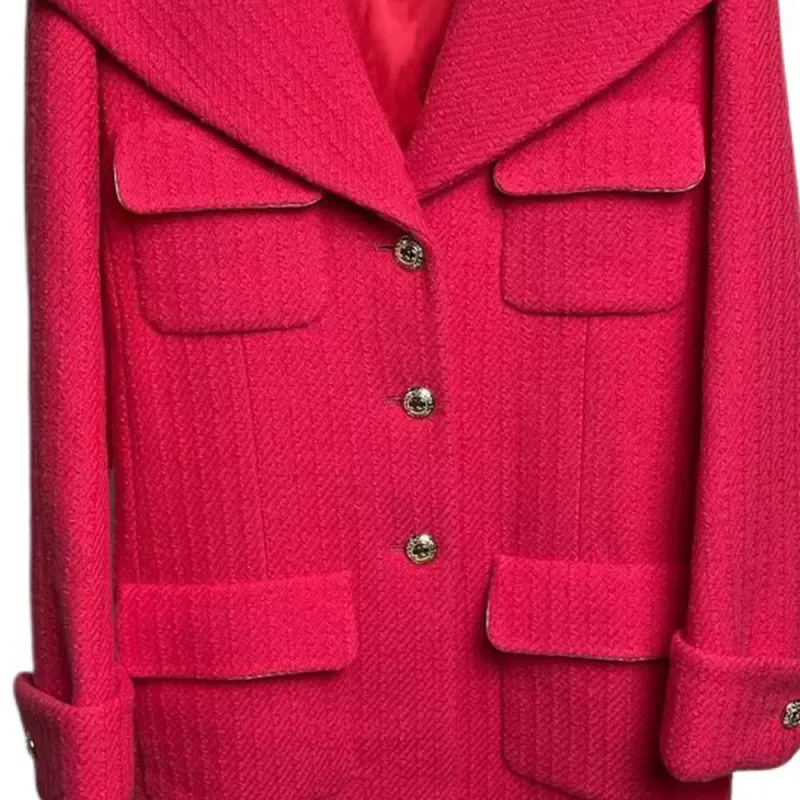 CHANEL 20K Premium Handcrafted Workshop Coat Women's Rose Red-2