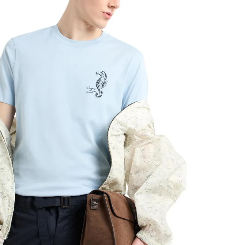 EMPORIO ARMANI Asv Milleraies Jersey T shirt With Seaside Sea horse Embroidery-3