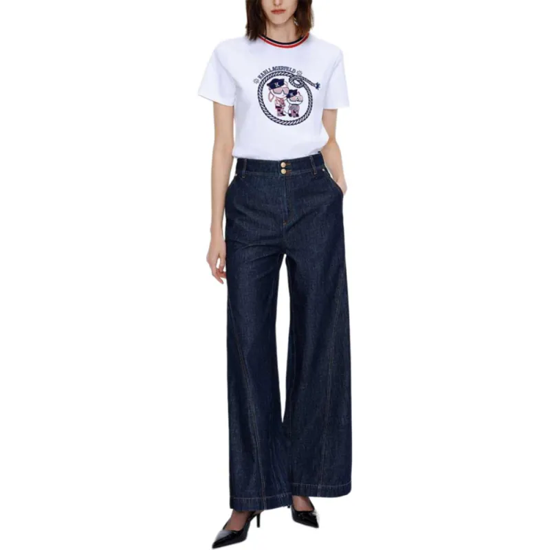 KARL LAGERFELD Printed Pattern Flock Short Sleeved Regular T Shirt Women's White-2