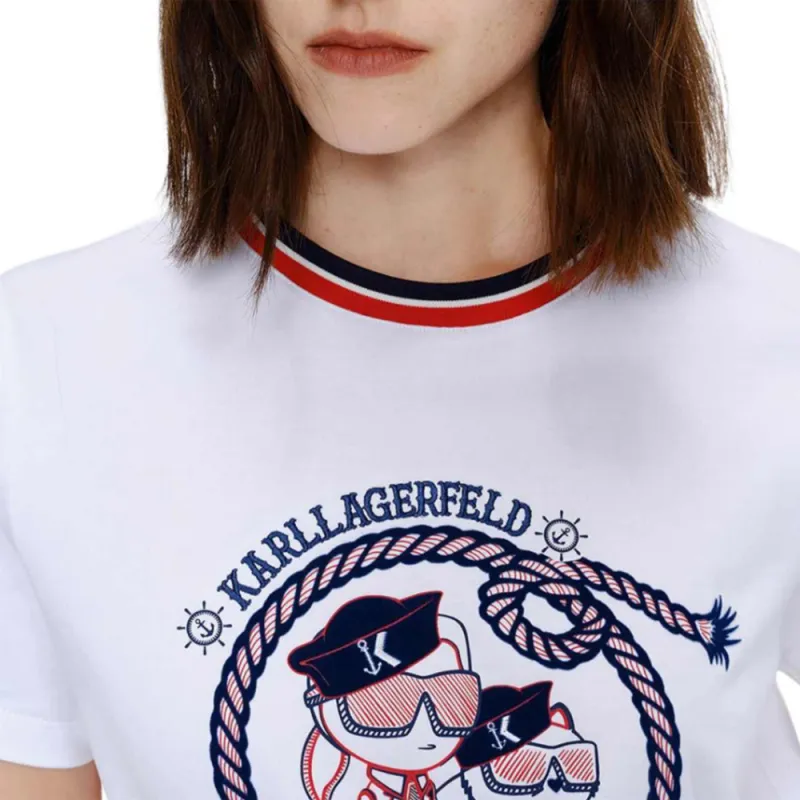 KARL LAGERFELD Printed Pattern Flock Short Sleeved Regular T Shirt Women's White-4
