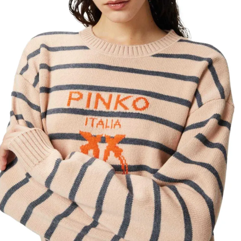 PINKO Love Birds Intarsia Striped Jumper-6