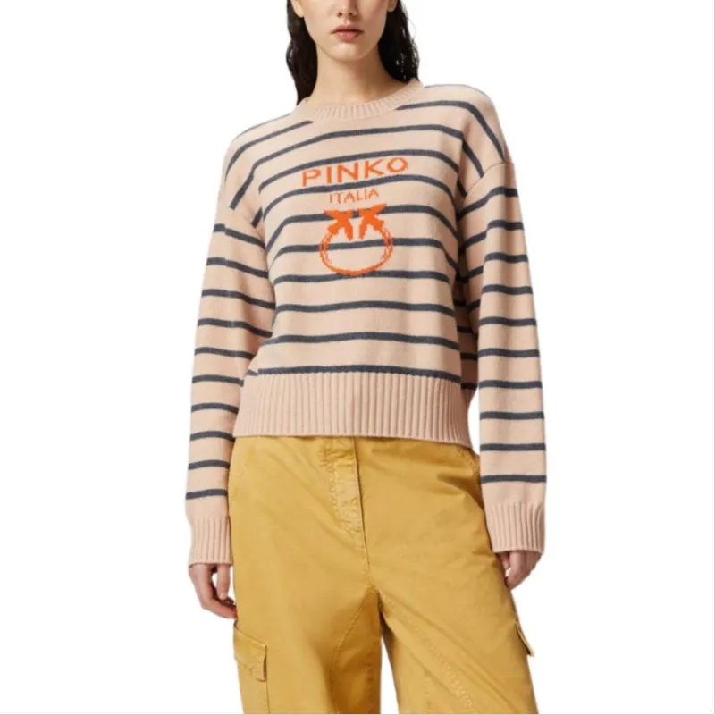 PINKO Love Birds Intarsia Striped Jumper-3
