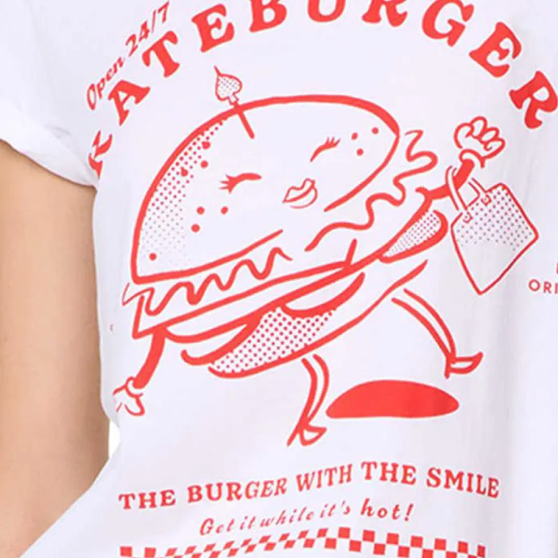 Kate Spade Hamburger Print Short Sleeved T Shirt Regular T Shirt Women's White-3