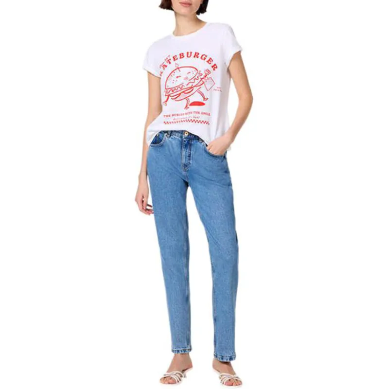 Kate Spade Hamburger Print Short Sleeved T Shirt Regular T Shirt Women's White-1