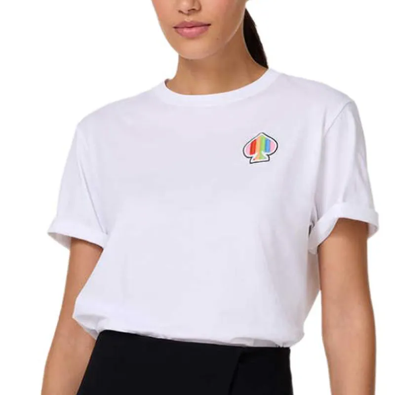 Kate Spade Logo Embroidery Rainbow Short Sleeved T Shirt Regular T Shirt Women's White-1