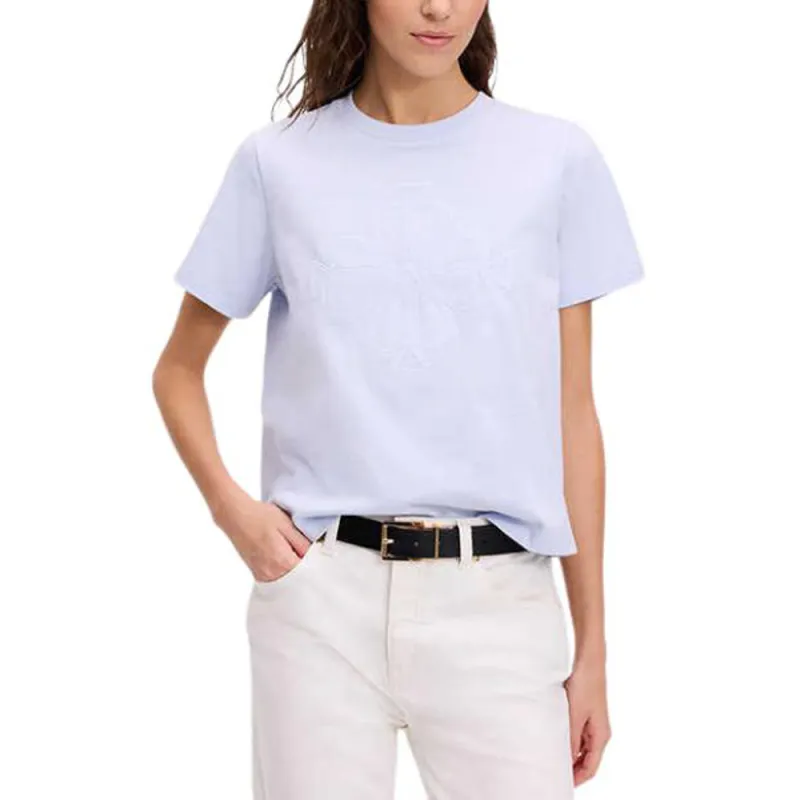 Kate Spade Embroidery Monogram Logo Cotton Short Sleeved T Shirt T Shirt Women's Light Blue-1