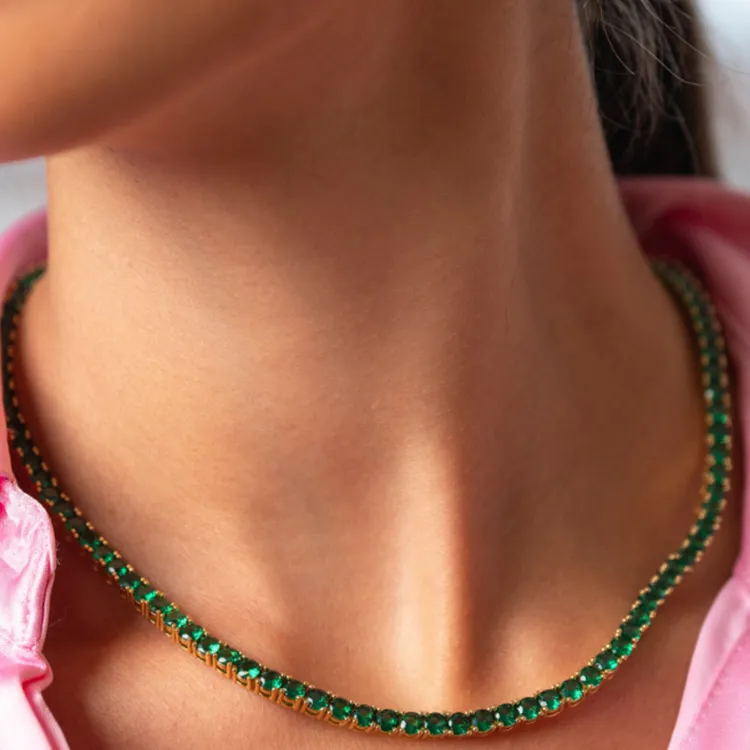 Crystal Haze 18k Gold-Plated Brass Necklaces Women's Green-4