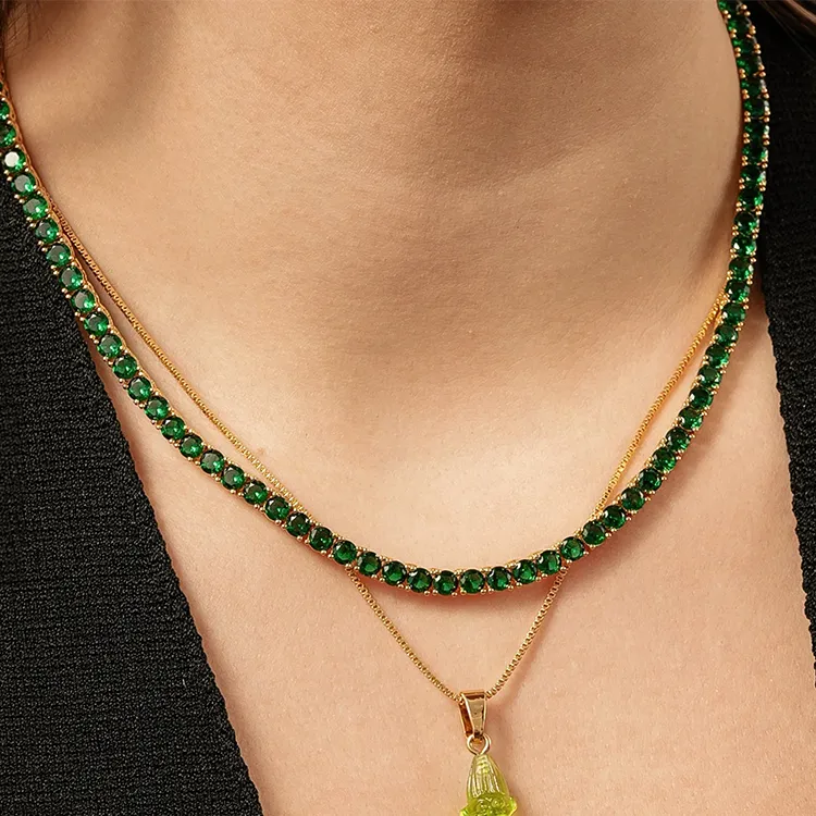 Crystal Haze 18k Gold-Plated Brass Necklaces Women's Green-2