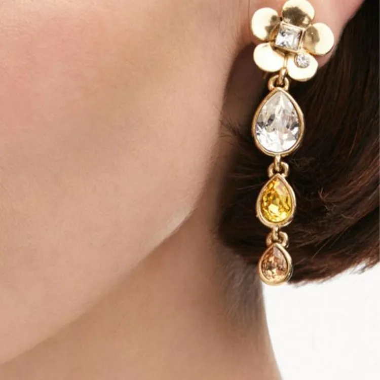 Oscar De La Renta Flower Teardrop Clip on Earrings-2