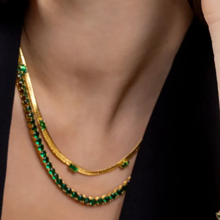 Crystal Haze 18k Gold-Plated Brass Necklaces Women's Green-5