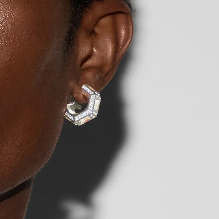 GUCCI 941 Silver Zircon Earrings Unisex Silver-3