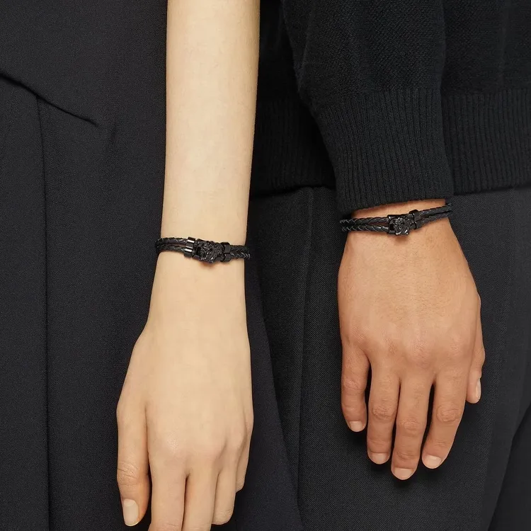 VERSACE Leather Bracelets Unisex Black-2