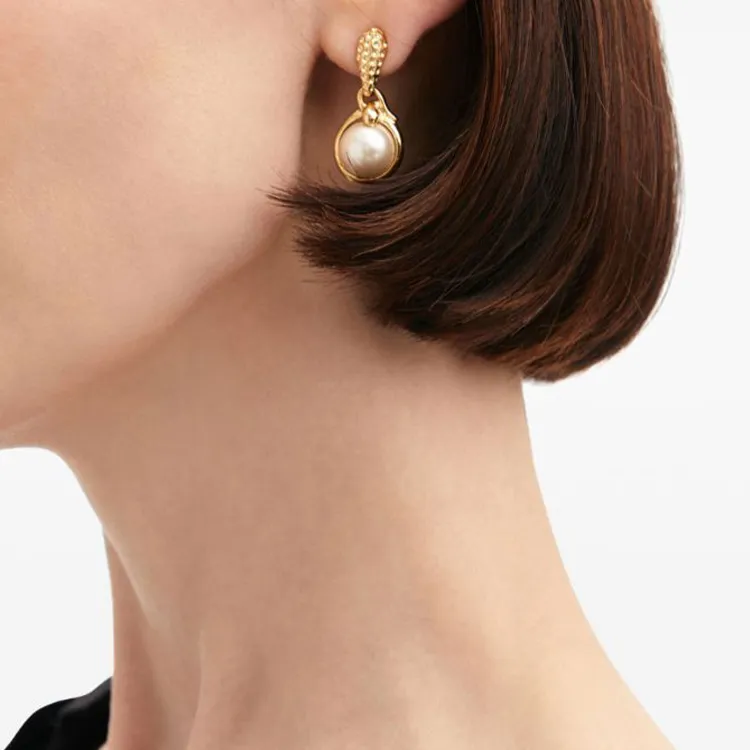 Oscar De La Renta Snake Pearl Drop Clip on Earrings-1