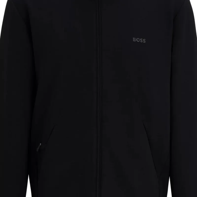 HUGO BOSS Stretch Cotton Zip Up Sweatshirt With Logo Print Jackets Coats Men's Black-7