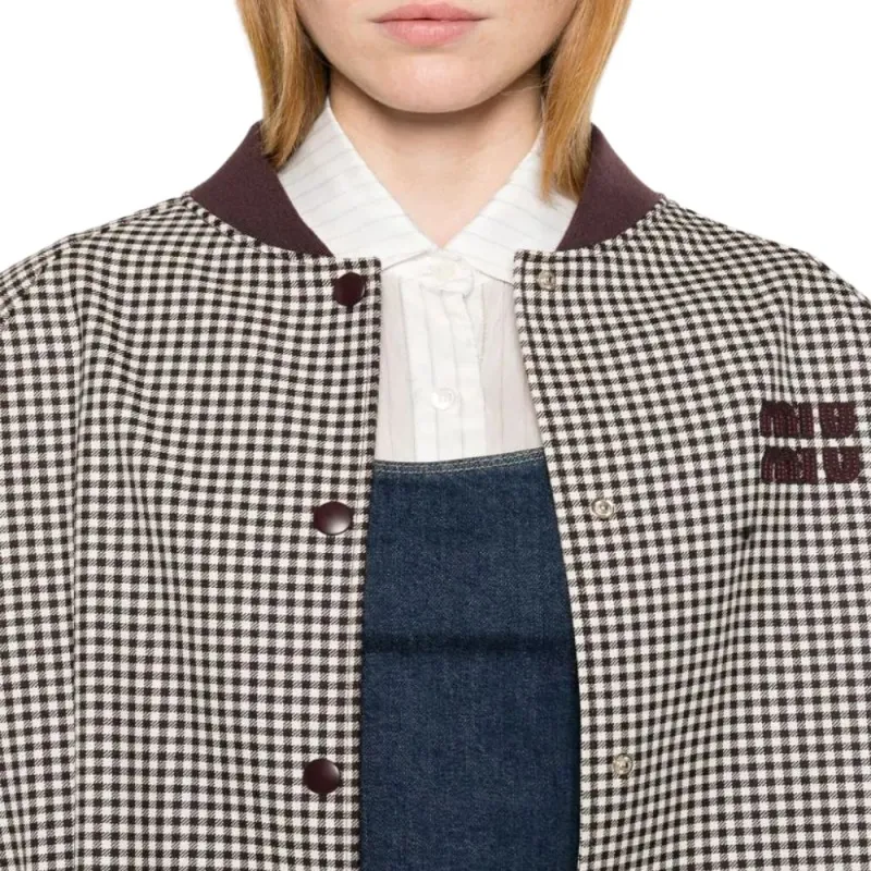 MIU MIU Logo-Appliqué Button-Up Bomber Jacket-4