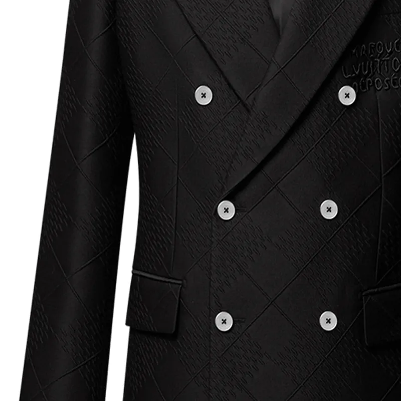 LOUIS VUITTON Double Breasted Wool Silk Blend Tailored Jacket-4