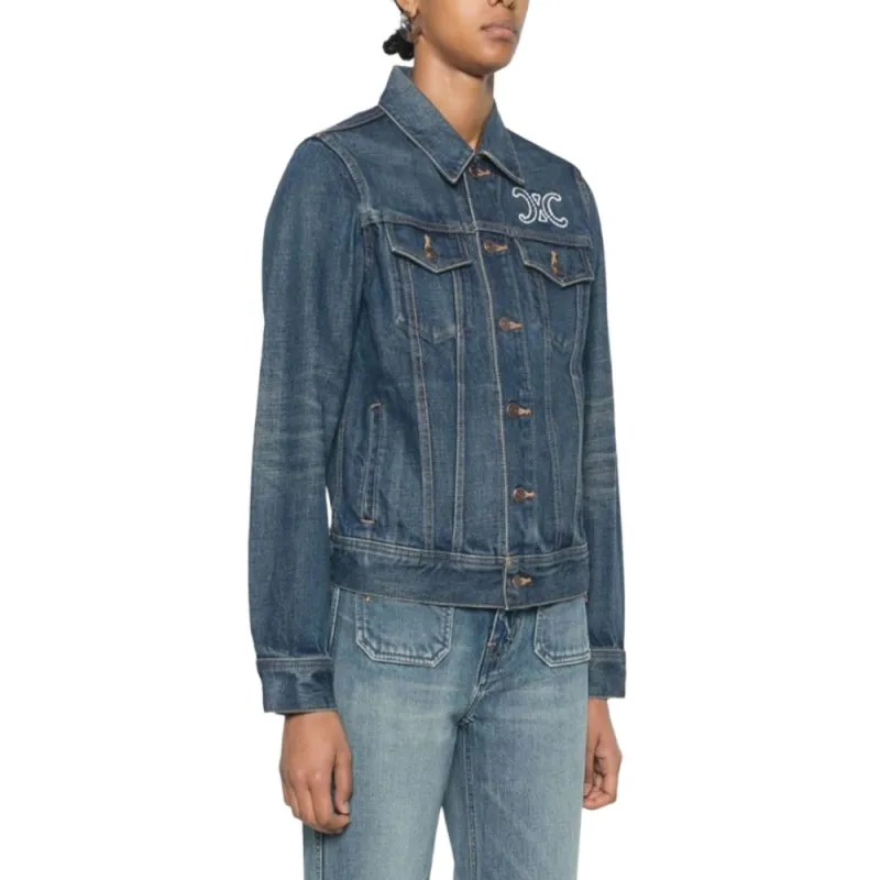 Celine Celine Denim Trucker Jacket with Embroidered Logo