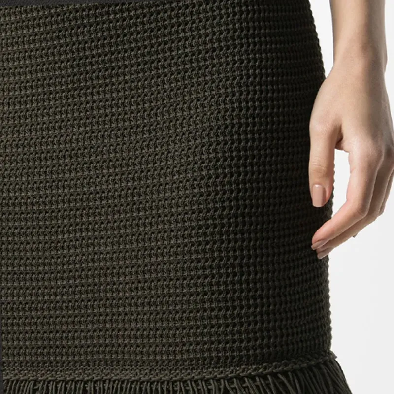 Bottega Veneta Fringe Trim Pencil Skirt Olive-4