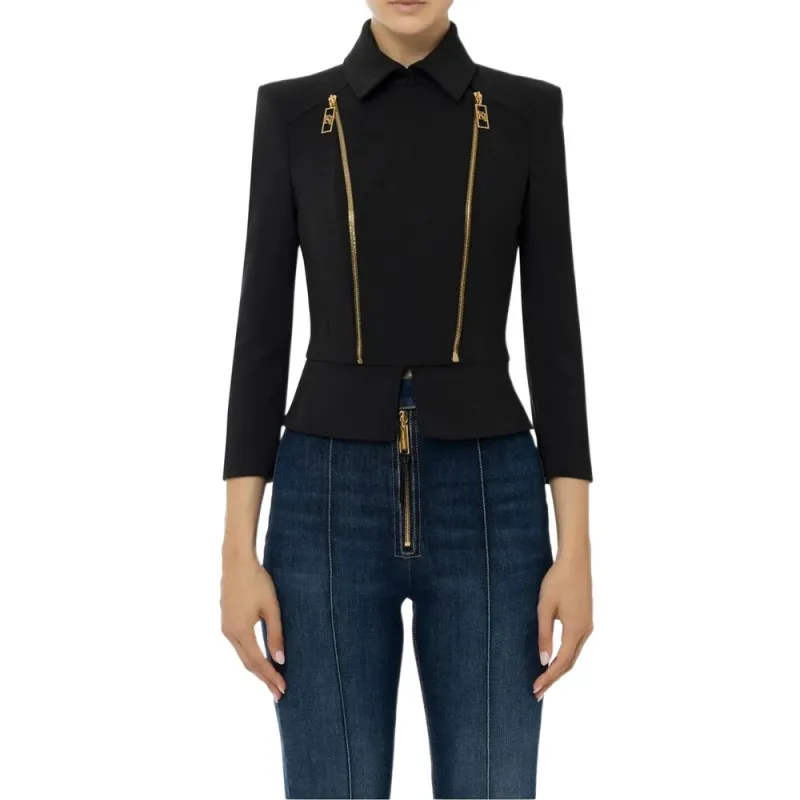 Elisabetta Franchi Peplum Zip Detailed Stretch Crepe Jacket-2