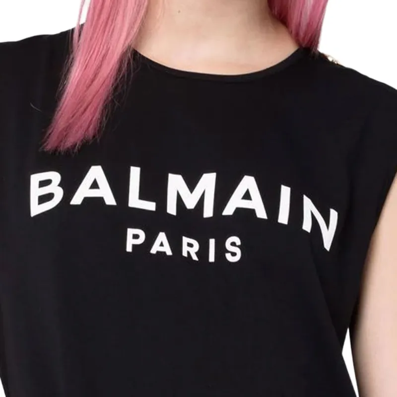 BALMAIN Logo Printed Sleeveless Tank Top 'Black/White'-5
