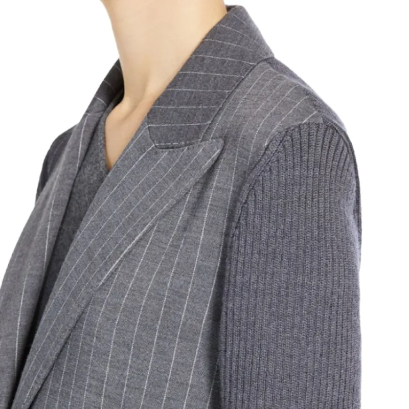 MaxMara Quebec Collection Pinstripe Wool Blazer Business Suits Coats Women's Gray-1