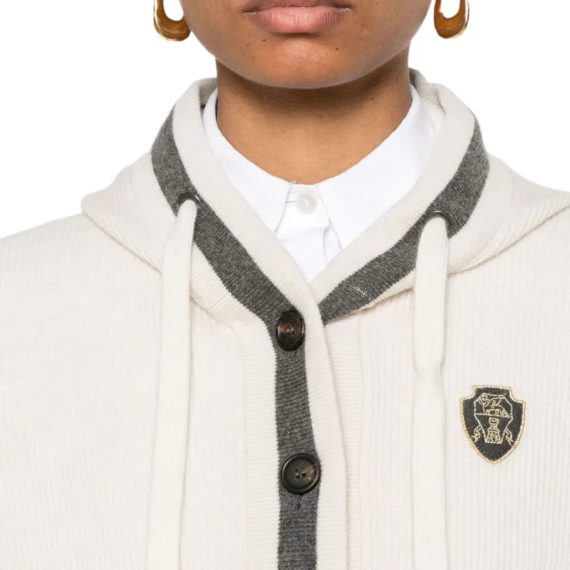 Brunello Cucinelli Logo Patch Hooded Drawstring Cardigan-3