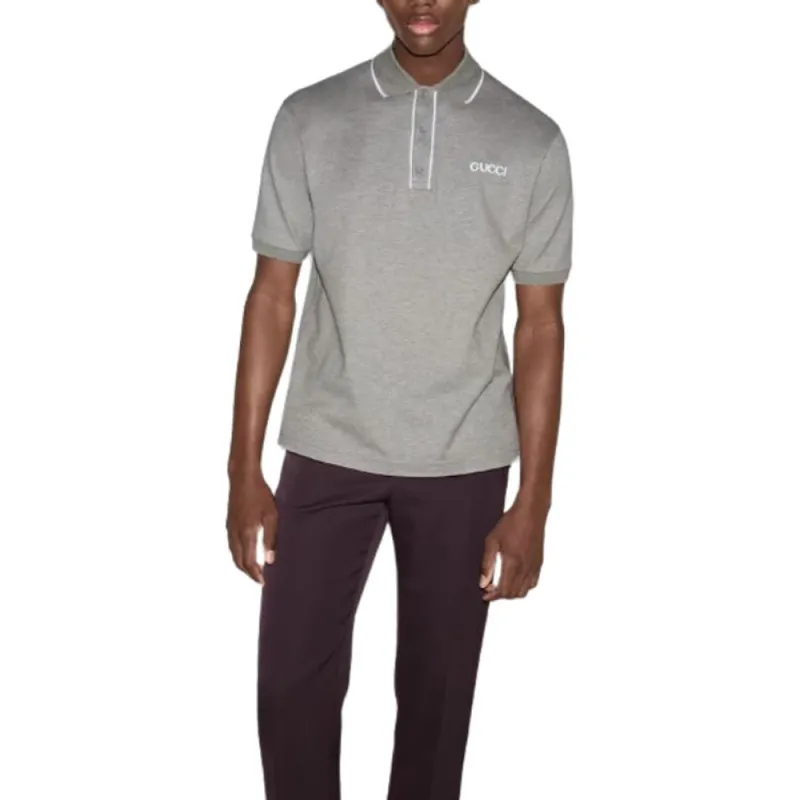 GUCCI Logo Embroidered Short Sleeve Polo Shirt-1
