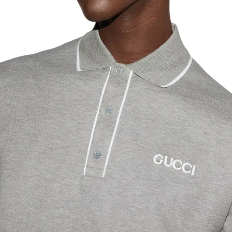 GUCCI Logo Embroidered Short Sleeve Polo Shirt-4